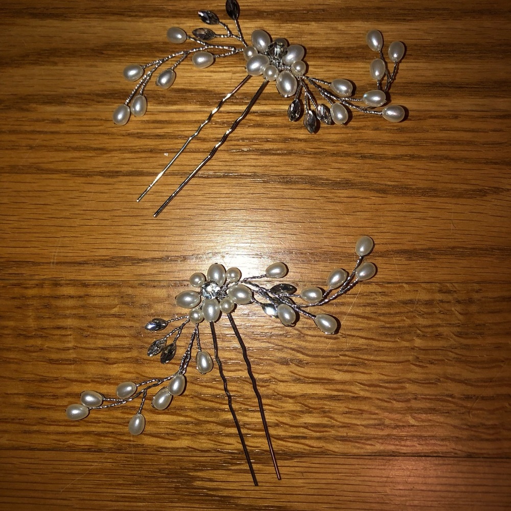 Pearl and Rhinestone Bridal Flower Hair Clips